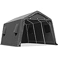 ADVANCE OUTDOOR 10X15 ft Garage Shelter Steel Metal Peak Roof Anti-Snow Portable Storage Shed Carport for Motorcycle Boat, or Garden Tools with 2 Roll up Doors & Vents, Gray