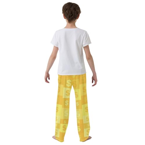 Boys' Pants Money Currency Symbols Yellow Long Bottoms Jogger Pants Elastic Waist Trousers with Pockets S-XL3