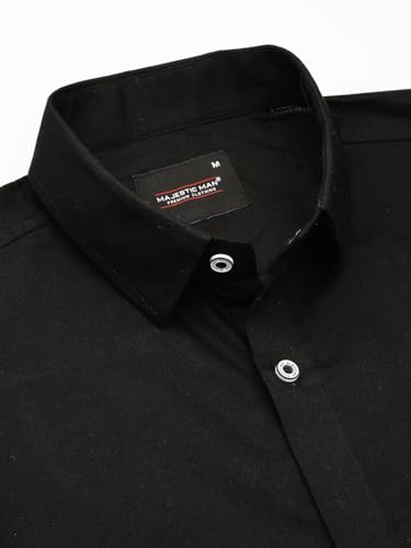 Image of Majestic Man Solid Cotton Casual Shirt - Slim Fit, Full Sleeves, Premium Button Closure