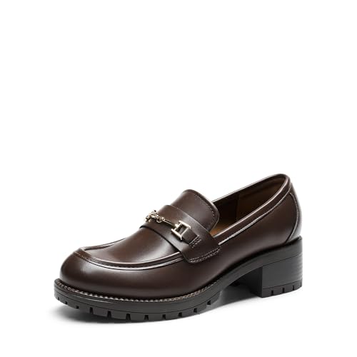 DREAM PAIRS Women's Chunky Loafers, Platform Comfortable Slip-On Dressy Business Casual Shoes 7.5 Brown-pu