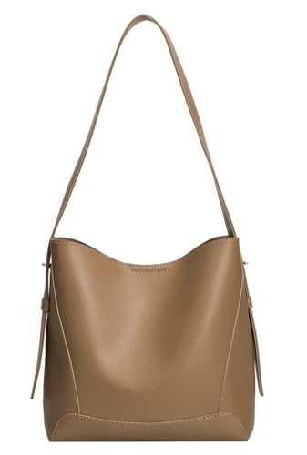 Image of Women's Trendy Tote Bag Vegan Leather Shoulder Crossbody Purse Large Bucket Handbag Soft Top Handle Satchel