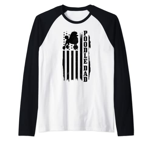 Caniche Dad Vintage Bandera Americana Patriótica Perro Camiseta Manga Raglan