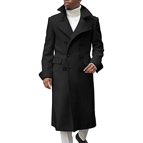 Men's Double Breasted Long Trench Coat Winter Notch Lapel Windbreaker Overcoat Casual Slim Business Pea Jacket2