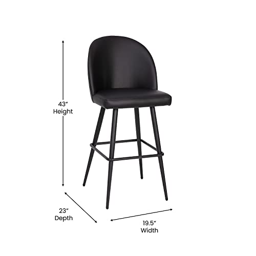 Flash Furniture Taburete de bar sin brazos LeatherSoft de 30 pulgadas, negro, paquete de 2 | Grado comercial, respaldo contorneado, respaldo alto, moderno, reposapiés integrado miniatura 3