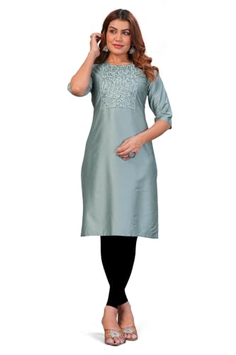 Image of Women's Chanderi Cotton Embriodired Kurtis