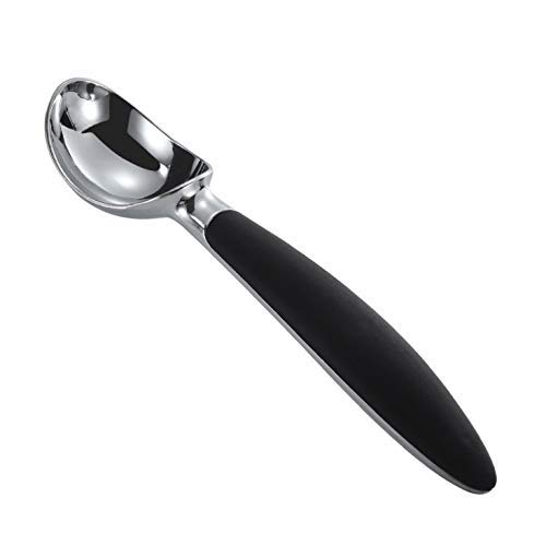 Ice Cream Scoop, Stainless Steel Professional Ice Cream Scooper Spoon with Non-Slip Rubber Grip Handle, Ice Cream Spade for Cookie Dough, Gelato, Sorbet, Melon (Pack of 1, Small Black)