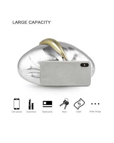 Image of Acrylic Silver Evening Clutch Purse for Women, Wedding Guest Clutch Metal Chain Shoulder Crossbody Bag
