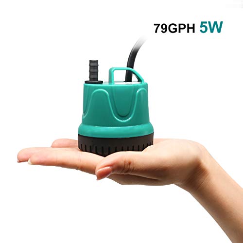 UPETTOOLS Submersible Water Pump, Ultra Silence Circulation Multifunctional Water Pump with Handle for Pond, Aquarium, Hydroponics, Fish Tank Fountain with 4.6ft (1.4M) Power Cord(66GPH,5W)