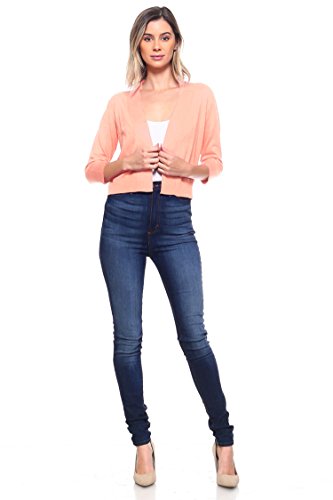 Image of Cielo Women's Soft Solid Open Front 3 /4 Sleeve Sweater Cardigan