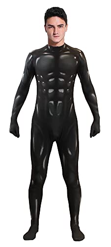 EASUIT Men's Black Muscle Suit Full Body Compression Athletic Bodysuit Jumpsuit Onesie Outfit Halloween Costume for Adult