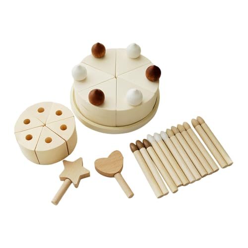 Milageto Wooden Birthday Party Cakes Birthday Party Cakes,with Candles,DIY Cake Play Set Toddlers Cake Set for Birthday Gifts Children, Double Layer