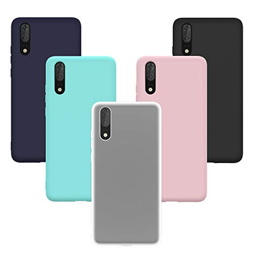 Yokata [5 Pack Funda Huawei P20, Carcasa Silicona Gel Mate Case Ultra Fina Delgado TPU Goma Flexible Bumper Shock Protección Anti-Arañazos Cover - Verde, Transparente, Negro, Azul Marino, Rosa Cover