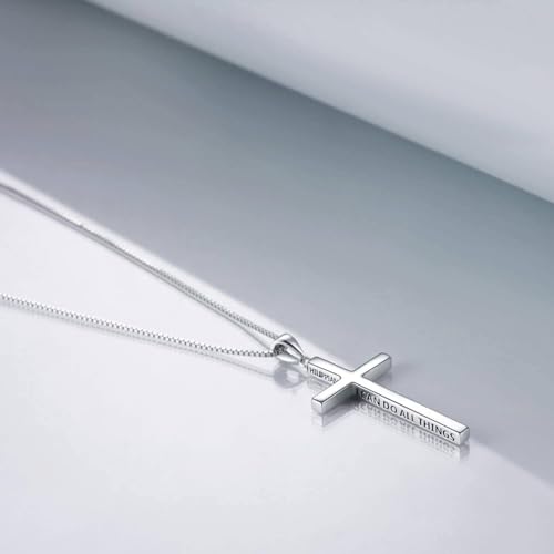 POPLYKE Cross Necklace 925 Sterling Silver Philippians 4:13 I Can Do All The Things Inspirational Necklace Gifts for Women Men 20+2''3