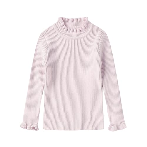 LittleSpring Girls Basic Shirt Slim Fit Ruffle Long Sleeve Mock Neck Ribbed Knit Pullover Top