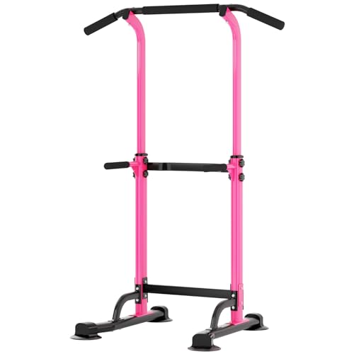 sogesfurniture Power Tower Fitness Dip Station, estación de fuerza multifuncional con barra de dominadas, color negro y rosa