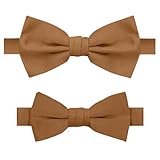 Jacob Alexander 2 Piece Set Matching Father Son Men's and Young Boys' Pre-Tied Adjustable Banded Bow Tie - Copper Sundial