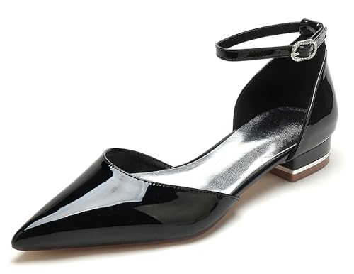 Minishion Flats for Wedding Women Girls Ankle Strap Solid Evening Formal Pumps Shoes BR269