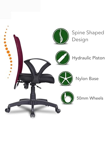 Image of Office Arm Chair with Metallic Frame, Mesh Back, Nylon Base, and Adjustable Handle, Cushion Fabric (Purple)