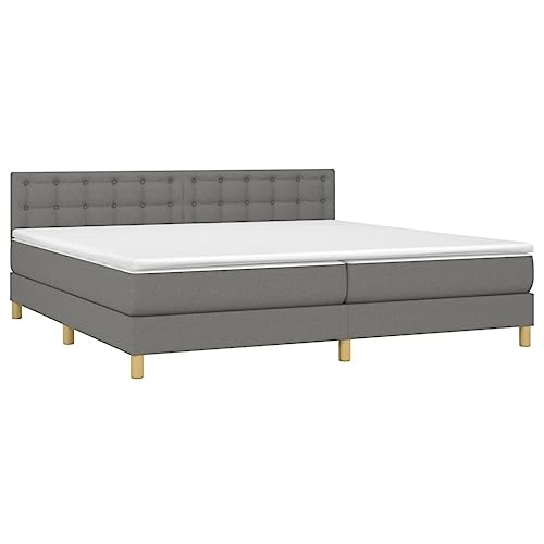 vidaXL Boxspringbett, Bettgestell mit Lattenrost, Bett Polsterbett mit Matratze, Doppelbett Schlafzimmerbett, Dunkelgrau 200x200cm Stoff