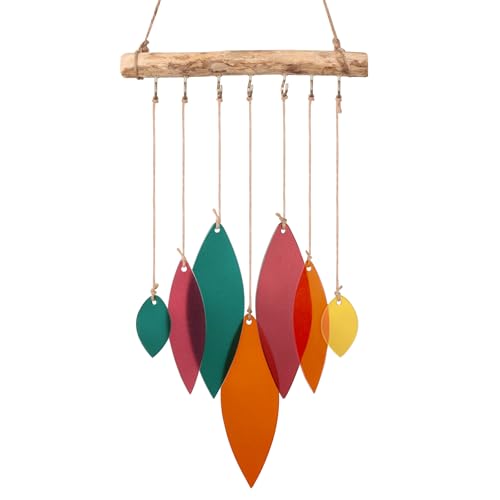 Marwey Sea Glass Wind Chimes Art Decor - Stained Glass Suncatcher Window Hanging, Driftwood Hand Crafted Design Beach Wind Chimes - Patio Garden Yard Decor Home Decor (Colorful)
