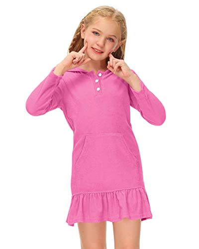 Besserbay Girl's Swim Bathrobe Summer Dark Pink Terry Hoodie Coverups With Kangaroo Pocket 11-12 Years #TOP1