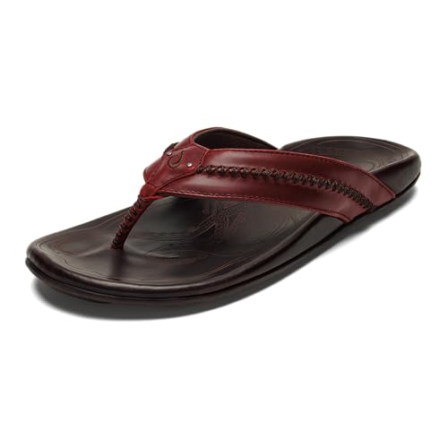 Image of OluKai Mea Ola Men's Leather Beach Sandals, Soft & Durable Flip Flops | Arch Support & Comfort Fit, Enhanced Grip & Traction