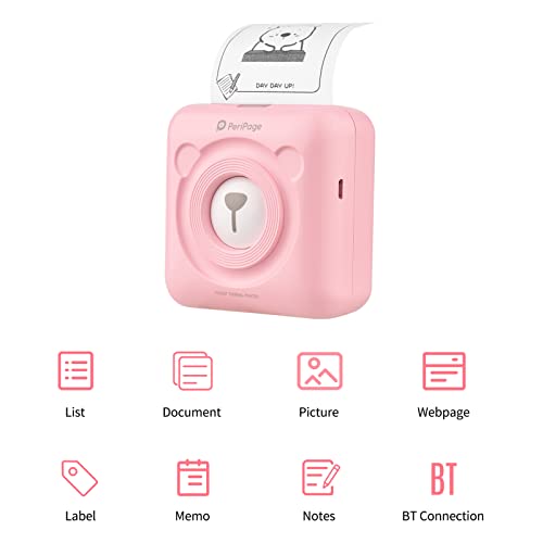 Bisofice Peripage A6 Mini Pocket Printer Wireless Bt Thermal Printer Picture Label Memo Receipt Paper Printer + 9 Rolls Color Thermal Paper + 3 Rolls Adhesive Sticker Paper 57 * 30Mm (Pink) #TOP3