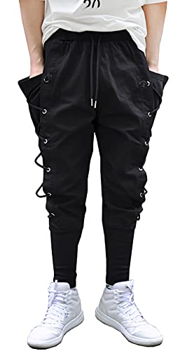 MOKEWEN Men's Women Tech Lace Up Side Cargo Jogger Techwear Casual Pants