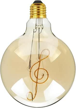LEDSone Vintage LED E27 Bulb, G125 4W (Equivalent 40W) Music Text LED Filament Screw Base Amber Glass 2700K Warm White Energy Saving Globe Indoor Lamp and Decorative Lighting Bulb