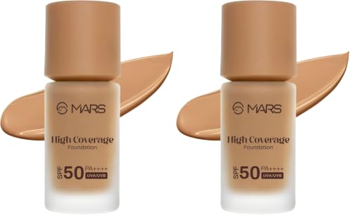 Image of MARS SPF50 PA++++ High Coverage Foundation | Blemish Free & Blendable Makeup | For All Skin Type | IN-VIVO Tested with 5 Star UVA+UVB Protection Boost Rating (40ml) (SHADE-08) (Pack of 2)
