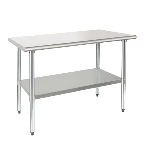 HARDURA Mesa de Acero Inoxidable 61×122cm con Estante Inferior y Patas galvanizadas Mesas de Trabajo comerciales de Alta Resistencia para la preparación de Alimentos para la Cocina del Restaurante