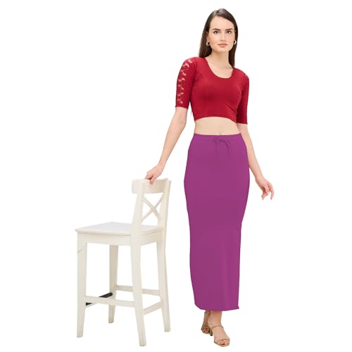 Image of DESI GIRL Cotton Lycra Stretchable Saree Shapewear Petticoat with Drawstring for Women | Fishcut Saree Petticoat with Side Slit for Easy Movement | Saree Shaper | Long inskirt