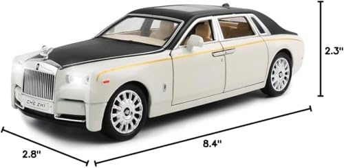 Image of Exclusive Alloy Metal Pull Back Die-Cast Car Diecast Metal Pullback Toy Car with Openable 6 Doors,Light Music Boys Gifts Toys (1:24 Rolls-RoycePhantom(Black-White))