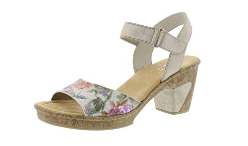 Rieker 69789 Damen Riemchensandale,Sandalette,Sommerschuh,Sommersandale,Absatz,weiss-multi/muschel/90,39 EU / 6 UK