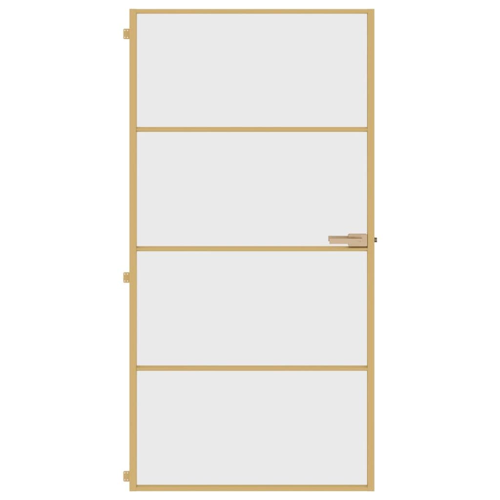 Drzwi wewnętrzne smukłe złote 102,5 x 201,5 cm szkło hartowane i aluminiumSprzęt Materiały budowlane Drzwi domowe