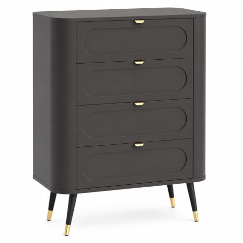 3E 3xE living.com Cómoda: 4 cajones, Negro, 78,4 x 40 x 98,4 cm