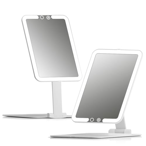 Fancii Rechargeable Travel Mirror with Lights for Makeup and 3 Color Modes - Bright LED Portable Makeup Mirror, Ultra Thin, Lightweight, Touch Dimming, Compact Folding Lighted Vanity Mirror