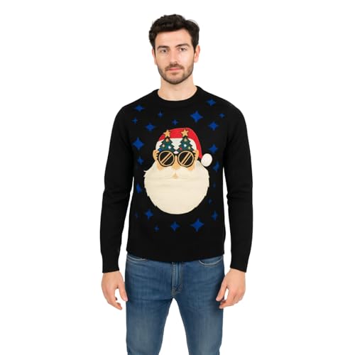 kraftd Mens Christmas Jumper Funny Xmas Sweater Long Sleeve Acrylic Pullover Knitted Jumpers | Novelty Knitwear | Festive Sweatshirts | Ugly Sweaters (Ink L)