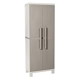 Toomax Armadio Portascope Wood Midi 65x37x173h cm in plastica resistente effetto legno grigio tortora/grigio chiaro, con 4 ripiani regolabili, piedini e predisposizione per lucchetto, per garage
