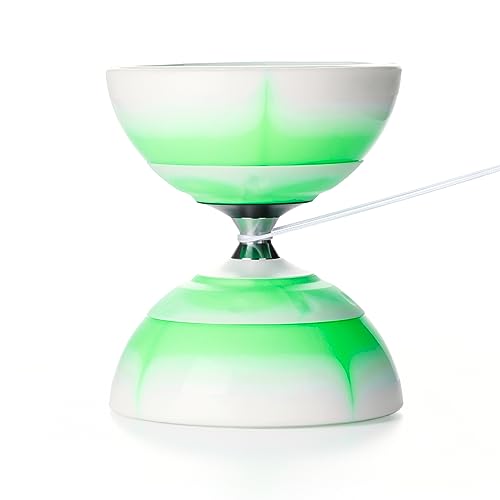 Image of MAGICYOYO Pro Triple Bearing Diabolo Medium Size 5 inch Blue Chinese Yoyo Toy with 2 Pair Carbon Sticks+ 2 Extra Strings +1 Net Bag, High Performance Chinese Yoyo Diabolo Skill Toy - Green White