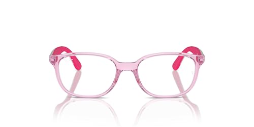 Ray-Ban Kids' RY1632F Low Bridge Fit Round Prescription Eyewear Frames, Transparent Pink/Demo Lens, 48 mm