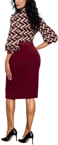 Knoint 12191 Bodycon Long Sleeve Midi Dresses For Women Tie Neck Wear To Work Dress Semi Formal Pencil Dress thumb #1