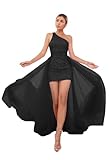 Mauuwy Simple Black Prom Dresses with Detachable Train One Shoulder Tight Short Evening Gowns for Women Elegant Giltter Sequin Party Dress 6