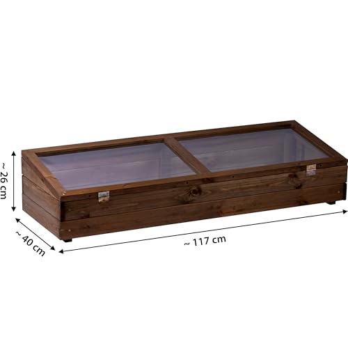 dobar® Frühbeet-Aufsatz aus Holz für Hochbeete - Frühbeet-Kasten mit Folie - 117 x 40 x 26 cm - Dunkelbraun