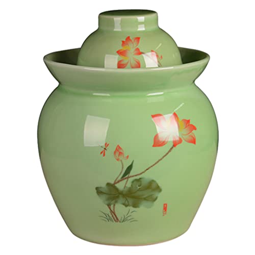 UNbit Olla de decapado de cerámica espesada for fermentación, tarro de decapado de porcelana china tradicional, tarro de fermentación con sello de agua, tapa de esclusa de aire, fermentador de gres fo