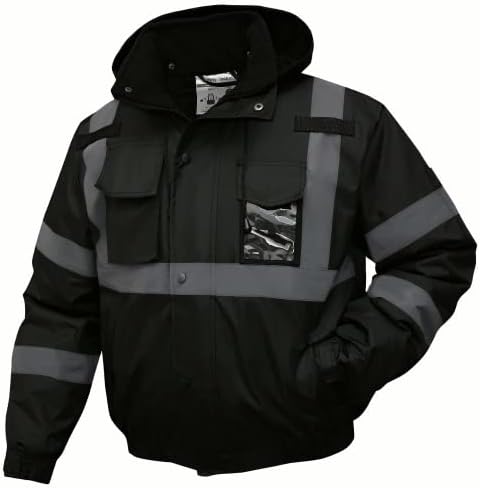 SKSAFETY High Visibility Reflective Jackets for Men, Waterproof Safety Jacket for Men with Pockets, Black Work Construction Coats for Winter Cold Weather,Medium, 1 Pack