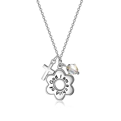 AOBOCO 925 Sterling Silver I Am a Child of God Daisy Necklace Jewelry Birthday Birthday Baptism Communion Gifts for Girls