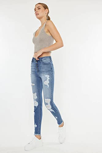 Kan Can Usa Victoria High-Rise Exposed Button Wash Skinny Jeans - Kc7113 #TOP5