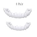 ZNXY 4 Pairs Top and Bottom Denture Fake Teeth Veneer Dental,Veneers Snap in Teeth,Cosmetic Tooth Replacement Kit for Real Teeth, Top Only One Size Fits Most