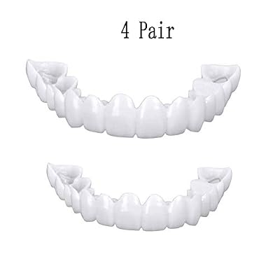 ZNXY 4 Pairs Top and Bottom Denture Fake Teeth Veneer Dental,Veneers Snap in Teeth,Cosmetic Tooth Replacement Kit for Real Teeth, Top Only One Size Fits Most